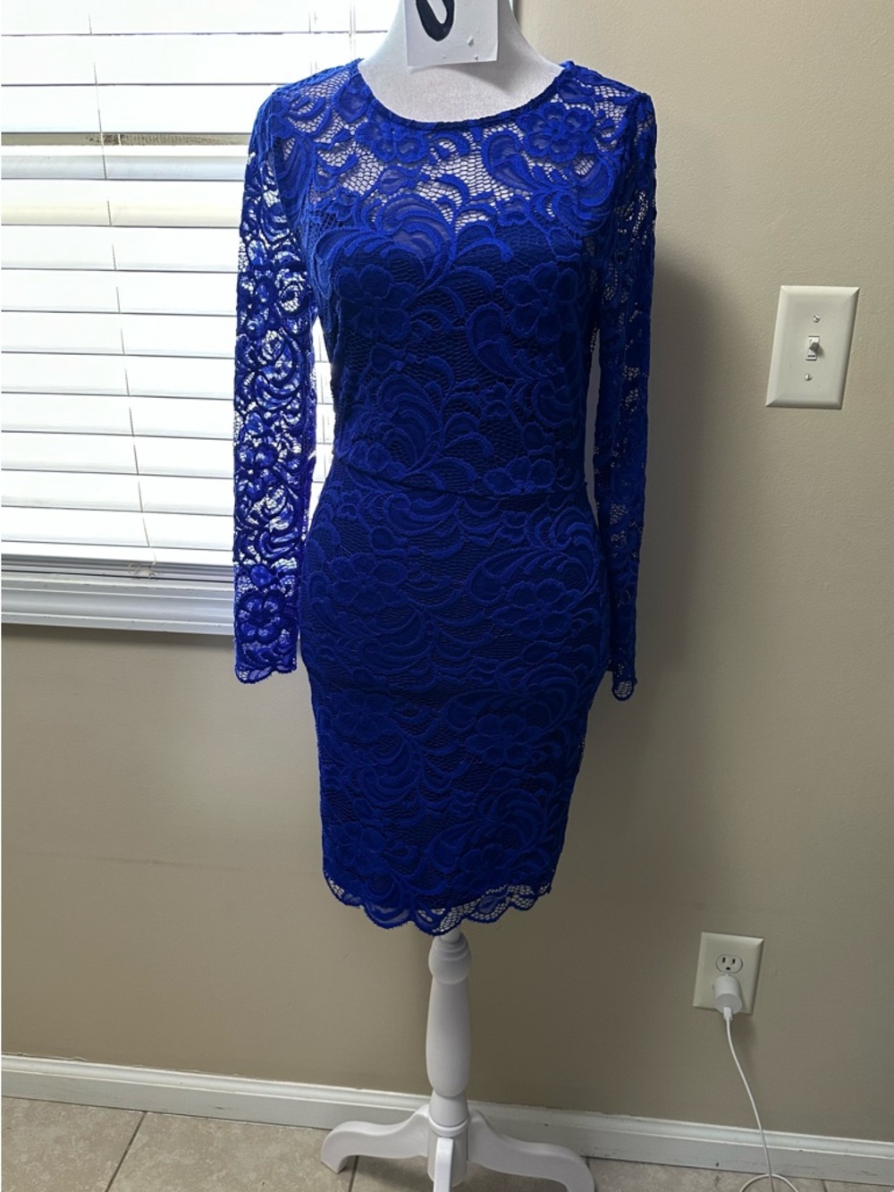 Charlotte Russe Royal Blue Lace Long Sleeve Bodycon Dress
